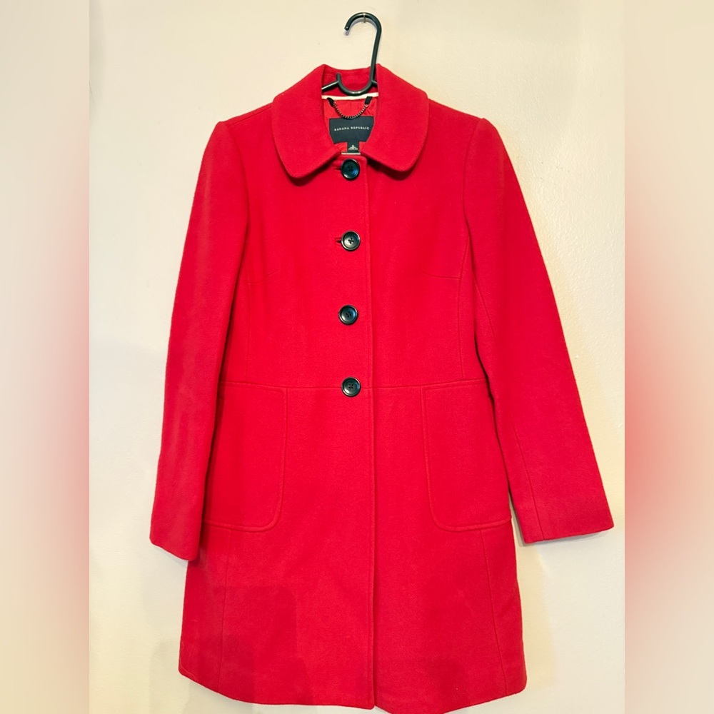 Banana Republic Vibrant Red Pea Coat 
size 2 . Excellent pre-loved condition